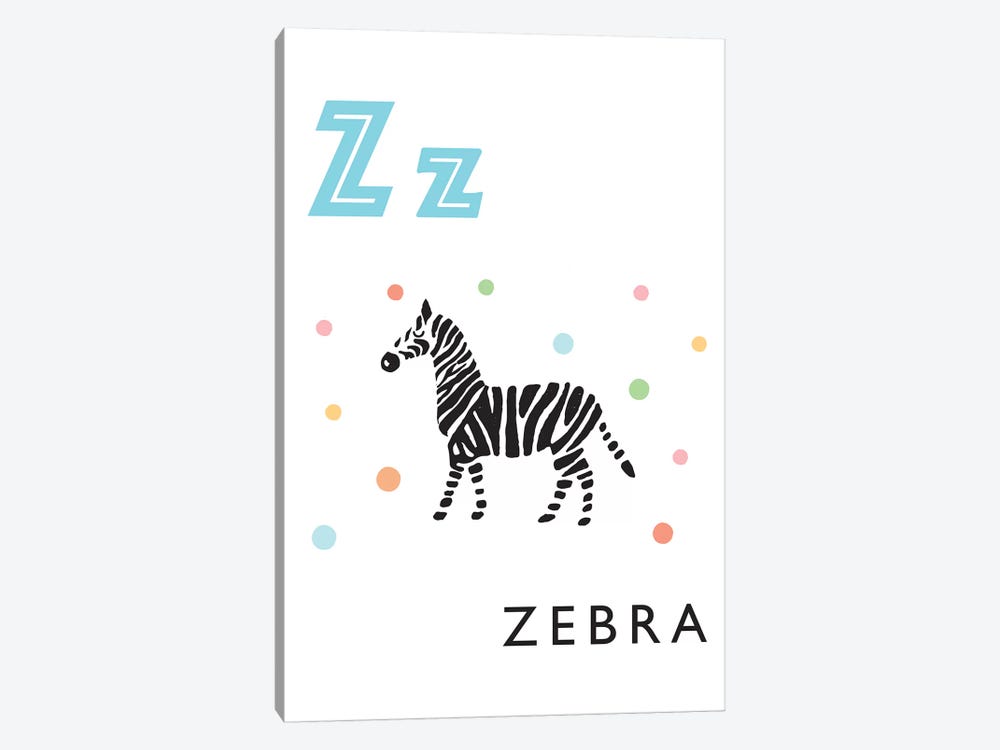 Illustrated Alphabet Flash Cards - Z by PaperPaintPixels 1-piece Canvas Wall Art