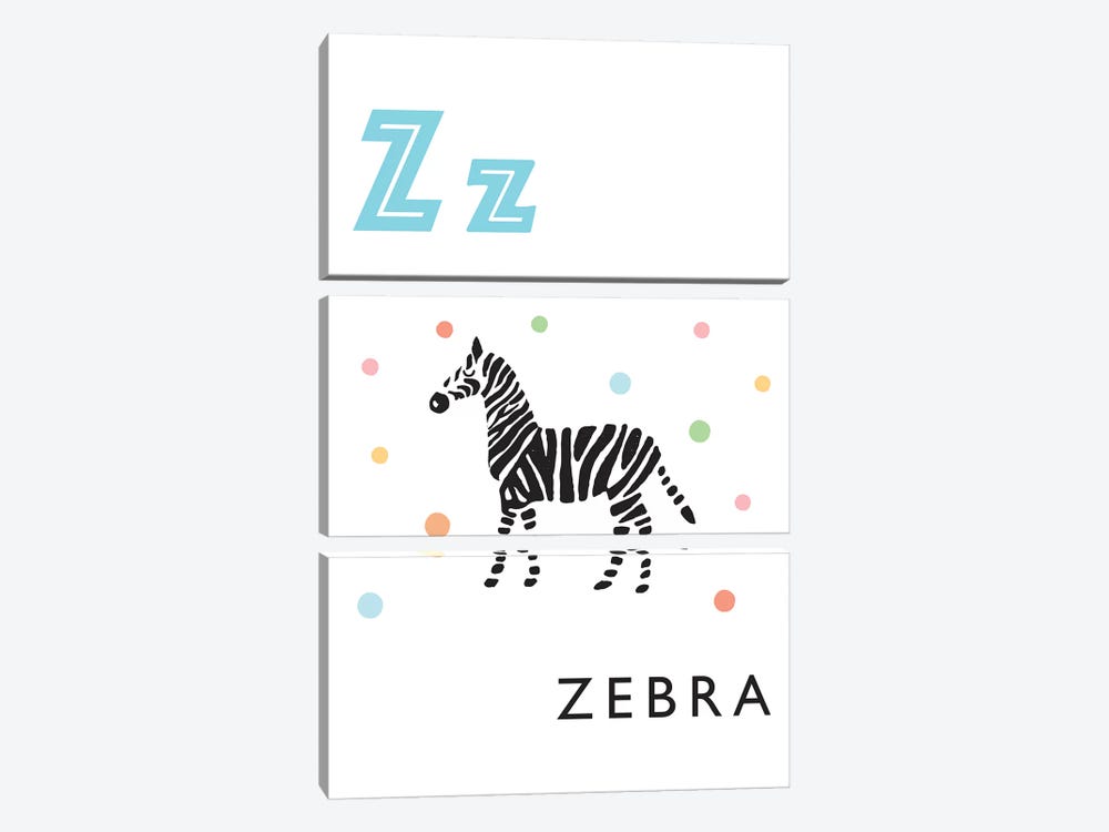 Illustrated Alphabet Flash Cards - Z by PaperPaintPixels 3-piece Canvas Wall Art