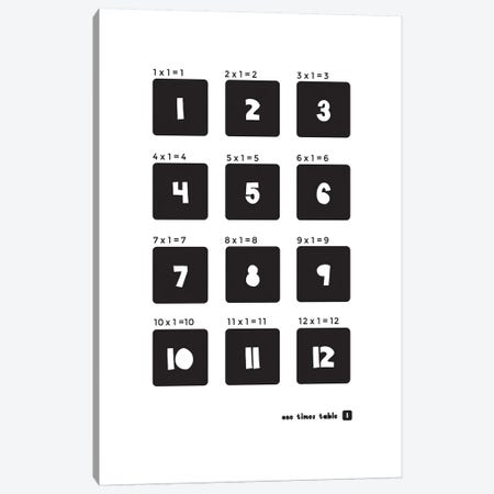 Black And White Times Tables - 1 Canvas Print #PPX294} by PaperPaintPixels Canvas Artwork