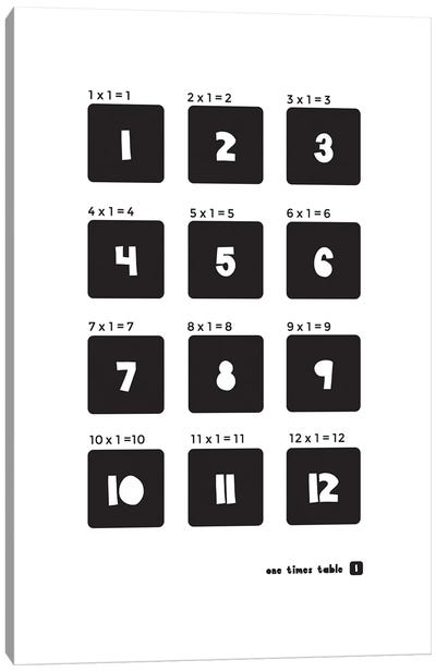Black And White Times Tables - 1 Canvas Art Print - Number Art