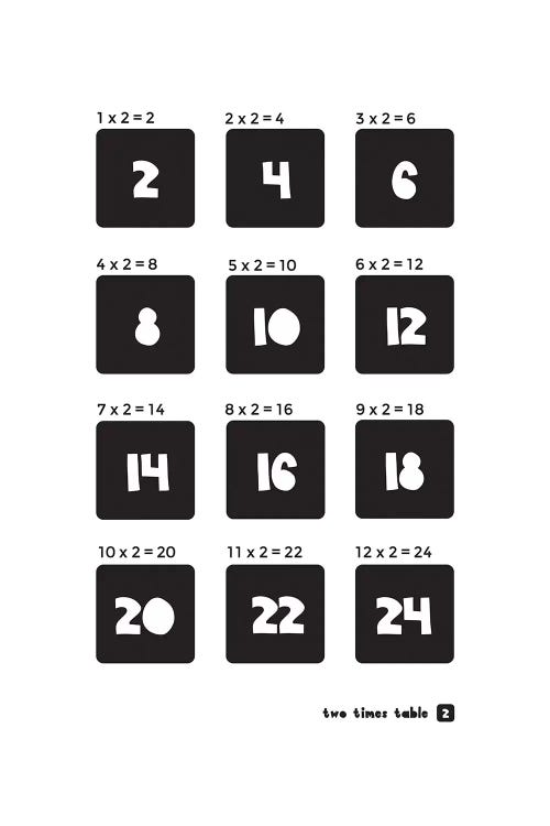 Black And White Times Tables - 2