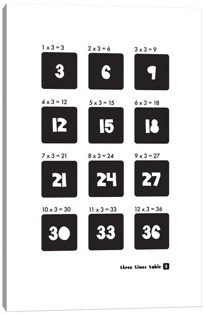 Black And White Times Tables - 3 Canvas Art Print - Mathematics Art