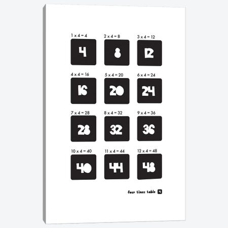 Black And White Times Tables - 4 Canvas Print #PPX297} by PaperPaintPixels Canvas Wall Art