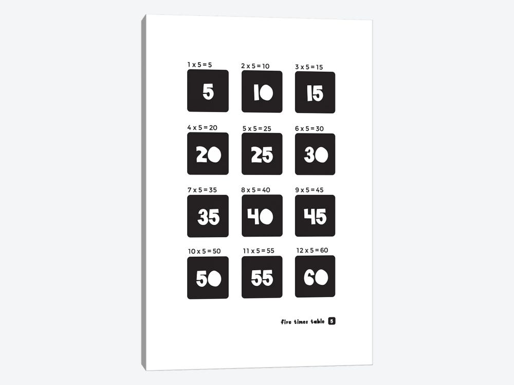 Black And White Times Tables - 5 by PaperPaintPixels 1-piece Art Print