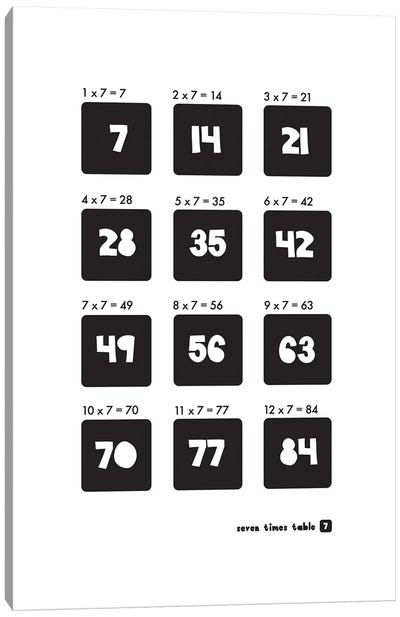 Black And White Times Tables - 7 Canvas Art Print - Number Art