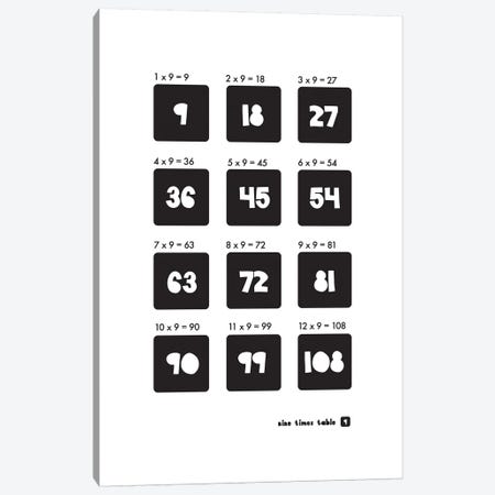 Black And White Times Tables - 9 Canvas Print #PPX302} by PaperPaintPixels Art Print