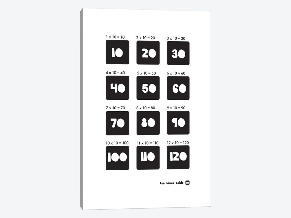 Black And White Times Tables - 10 by PaperPaintPixels 1-piece Canvas Artwork
