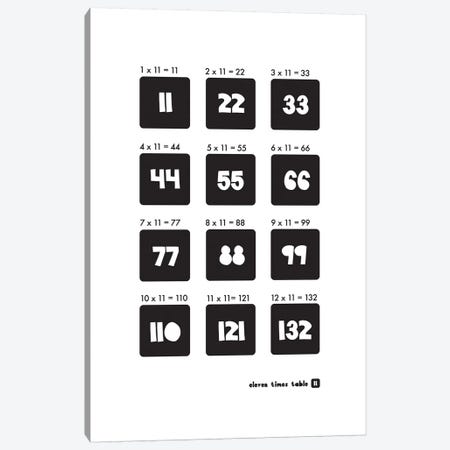 Black And White Times Tables - 11 Canvas Print #PPX304} by PaperPaintPixels Canvas Art