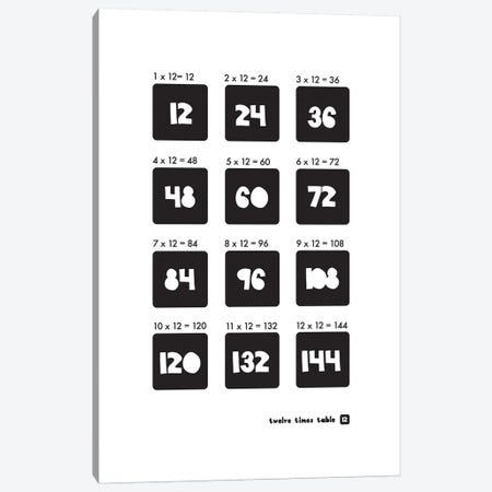 Black And White Times Tables - 12 Canvas Print #PPX305} by PaperPaintPixels Canvas Art