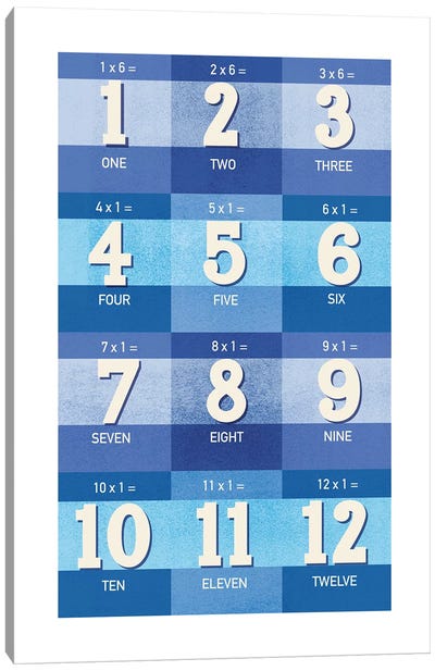 Blue Times Tables - 1 Canvas Art Print - Number Art