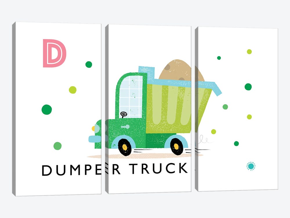 D Is For Dumper Truck by PaperPaintPixels 3-piece Canvas Art Print