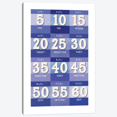 Blue Times Tables - 5 Canvas Print #PPX310} by PaperPaintPixels Canvas Art