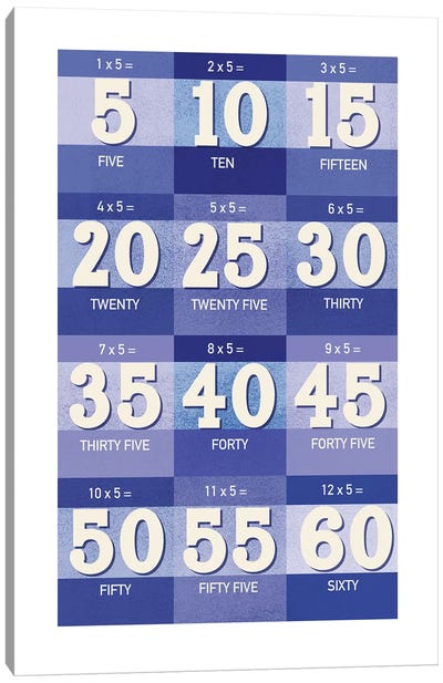 Blue Times Tables - 5 Canvas Art Print - Number Art