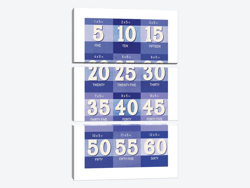 Blue Times Tables - 5 by PaperPaintPixels 3-piece Canvas Wall Art