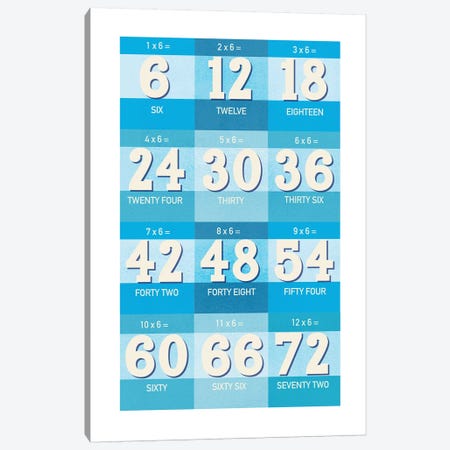 Blue Times Tables - 6 Canvas Print #PPX311} by PaperPaintPixels Canvas Wall Art