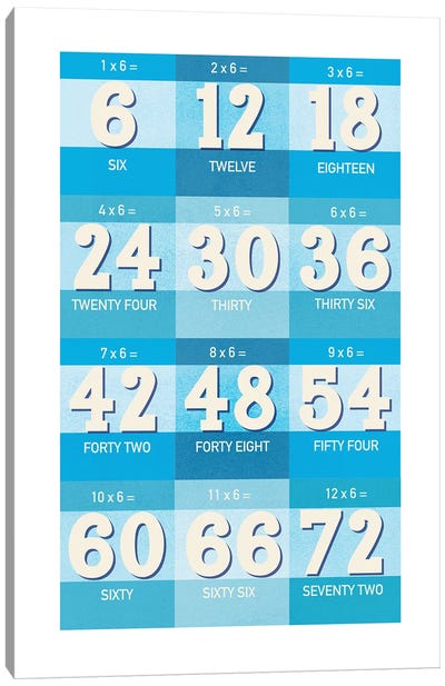 Blue Times Tables - 6 Canvas Art Print - Number Art