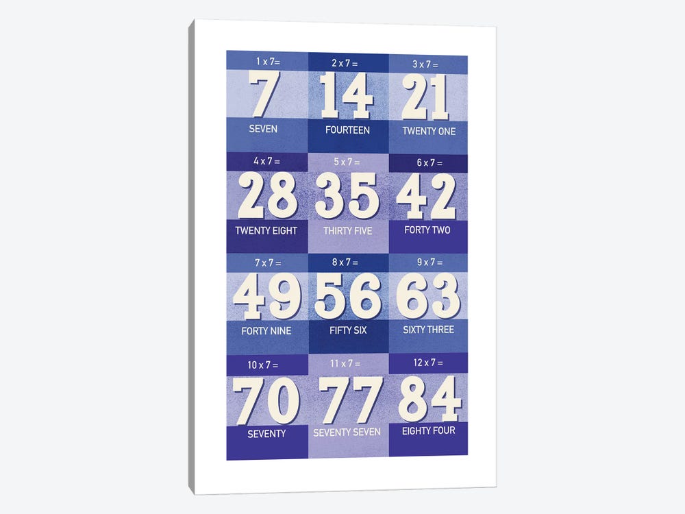 Blue Times Tables - 7 by PaperPaintPixels 1-piece Canvas Wall Art