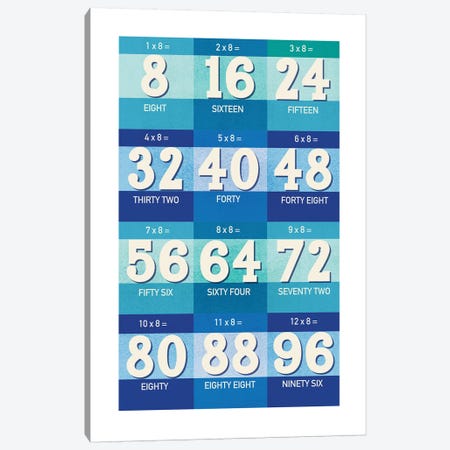 Blue Times Tables - 8 Canvas Print #PPX313} by PaperPaintPixels Canvas Wall Art
