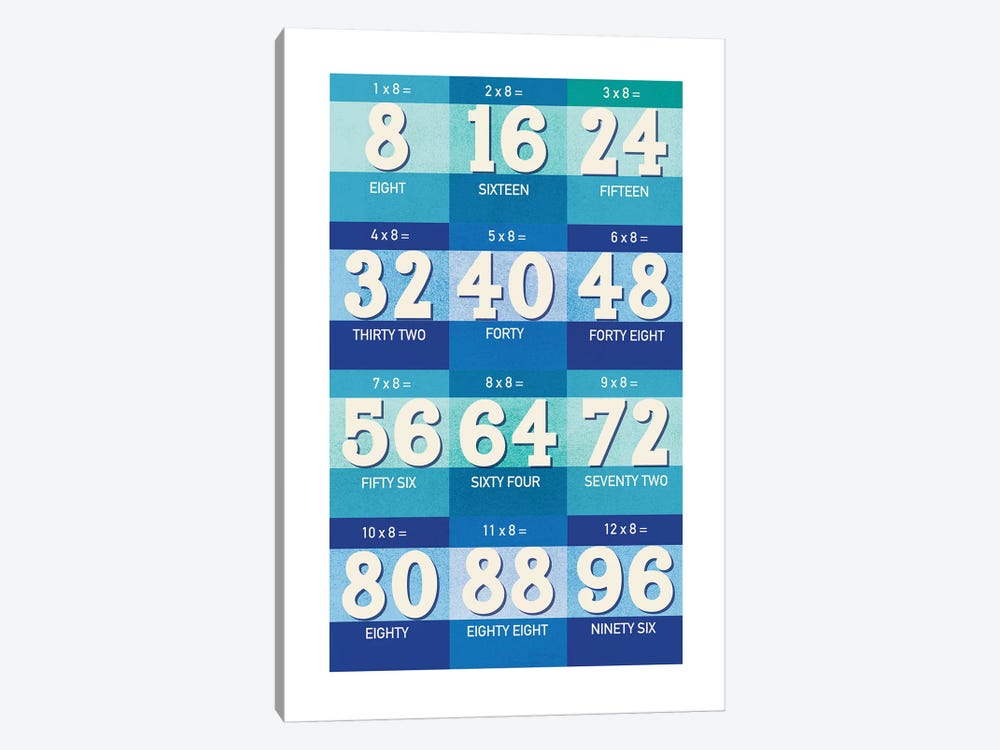 Blue Times Tables - 8 by PaperPaintPixels 1-piece Canvas Print