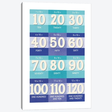 Blue Times Tables - 10 Canvas Print #PPX315} by PaperPaintPixels Canvas Print
