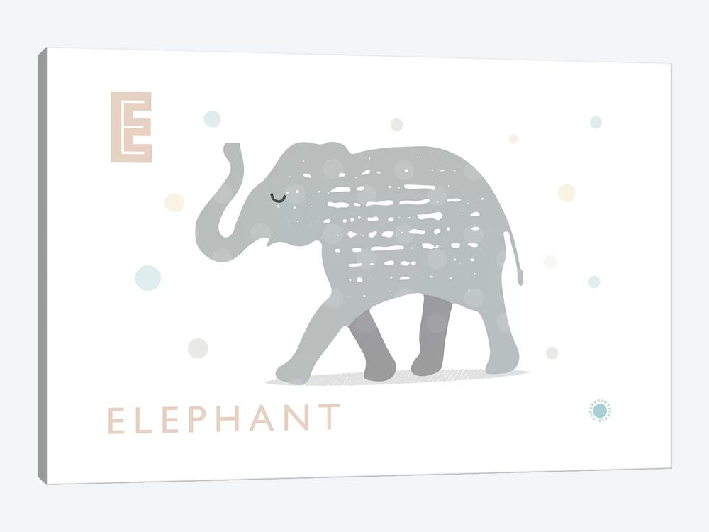 E Is For Elephant by PaperPaintPixels 1-piece Canvas Wall Art