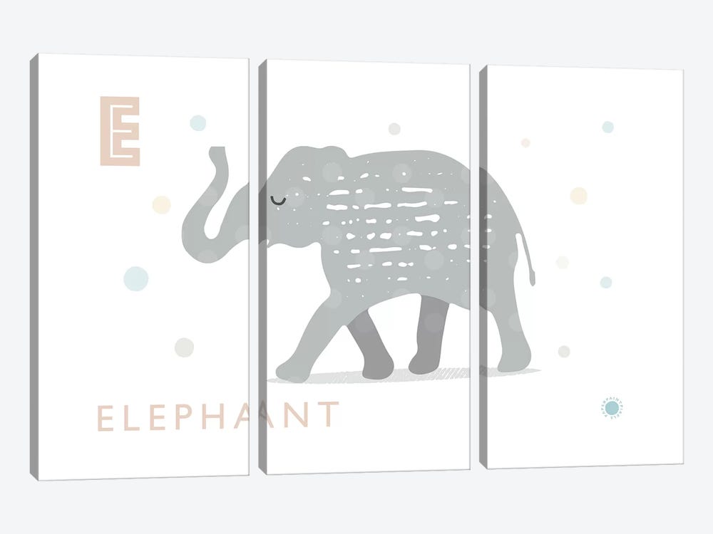 E Is For Elephant by PaperPaintPixels 3-piece Canvas Wall Art