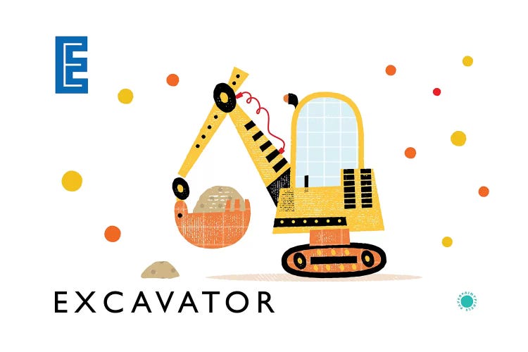 E Is For Excavator by PaperPaintPixels wall art