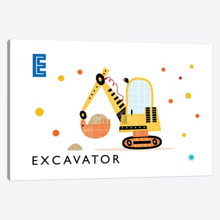E Is For Excavator Canvas Print #PPX34} by PaperPaintPixels Canvas Wall Art