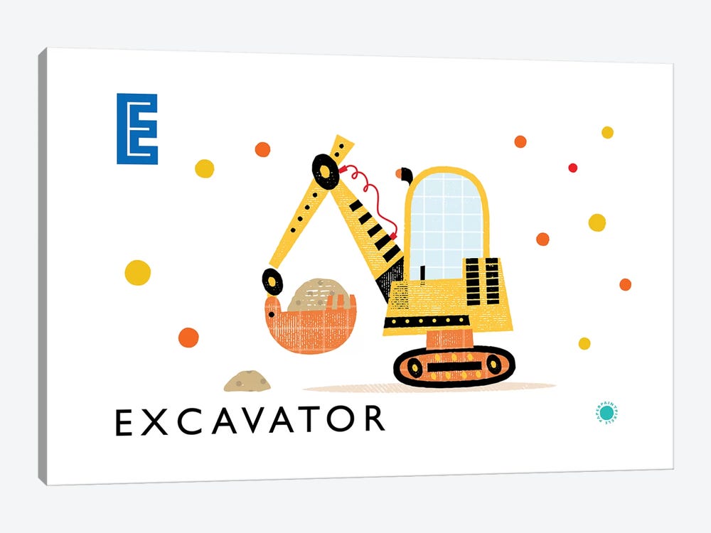 E Is For Excavator by PaperPaintPixels 1-piece Canvas Art Print