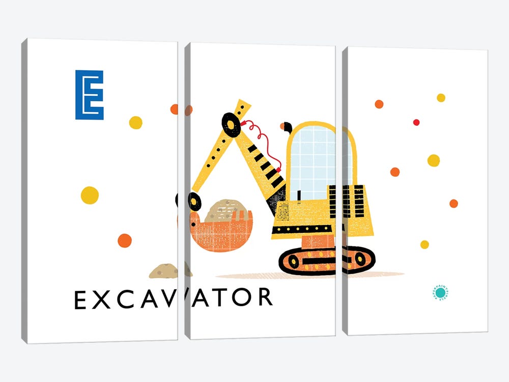 E Is For Excavator by PaperPaintPixels 3-piece Art Print