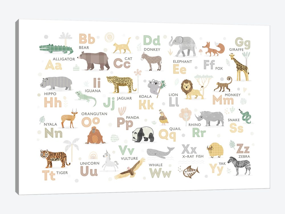 Safari Alphabet Nursery Decor by PaperPaintPixels 1-piece Canvas Wall Art