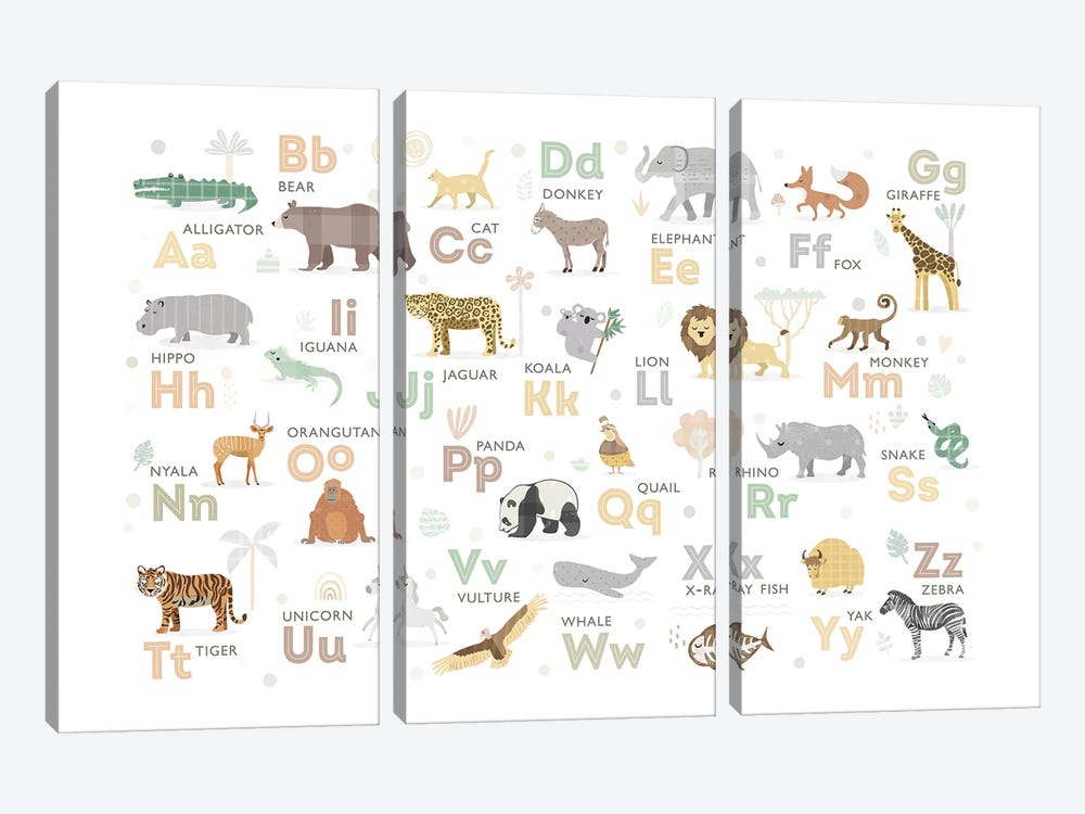 Safari Alphabet Nursery Decor by PaperPaintPixels 3-piece Canvas Wall Art