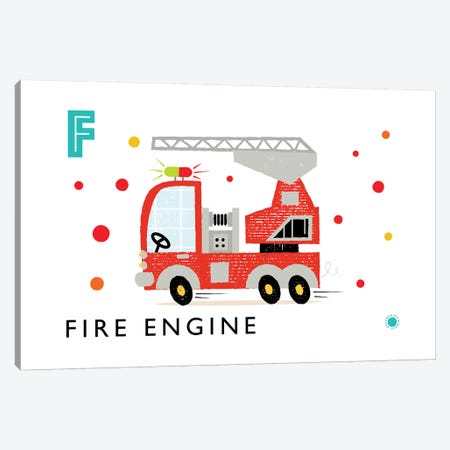 F Is For Fire Engine Canvas Print #PPX36} by PaperPaintPixels Canvas Artwork