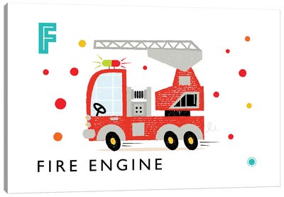 F Is For Fire Engine Canvas Art Print - Letter F