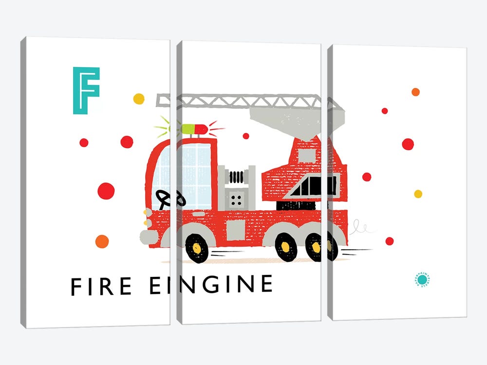 F Is For Fire Engine by PaperPaintPixels 3-piece Canvas Print