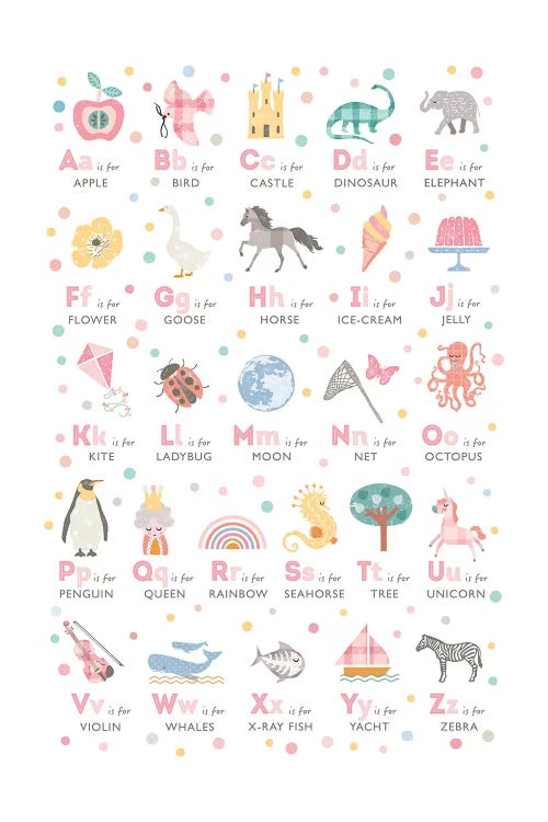 Girls Illustrated Alphabet by PaperPaintPixels wall art