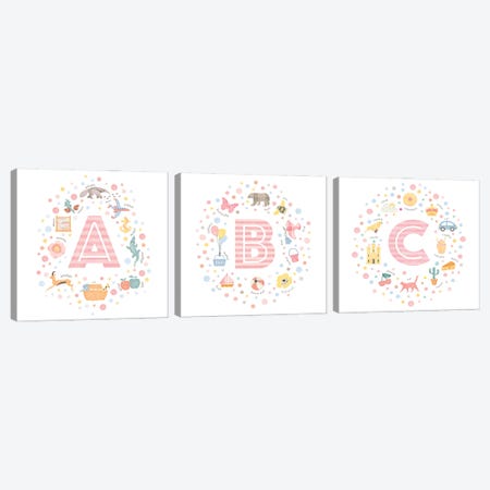 A-B-C Pink Canvas Print Set #PPX3HSET003} by PaperPaintPixels Art Print