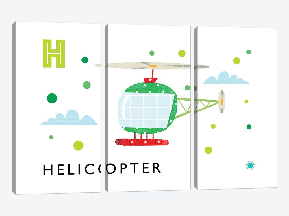 H Is Forhelicopter by PaperPaintPixels 3-piece Canvas Artwork