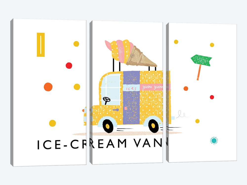 I Is For Ice Cream Van by PaperPaintPixels 3-piece Canvas Art Print