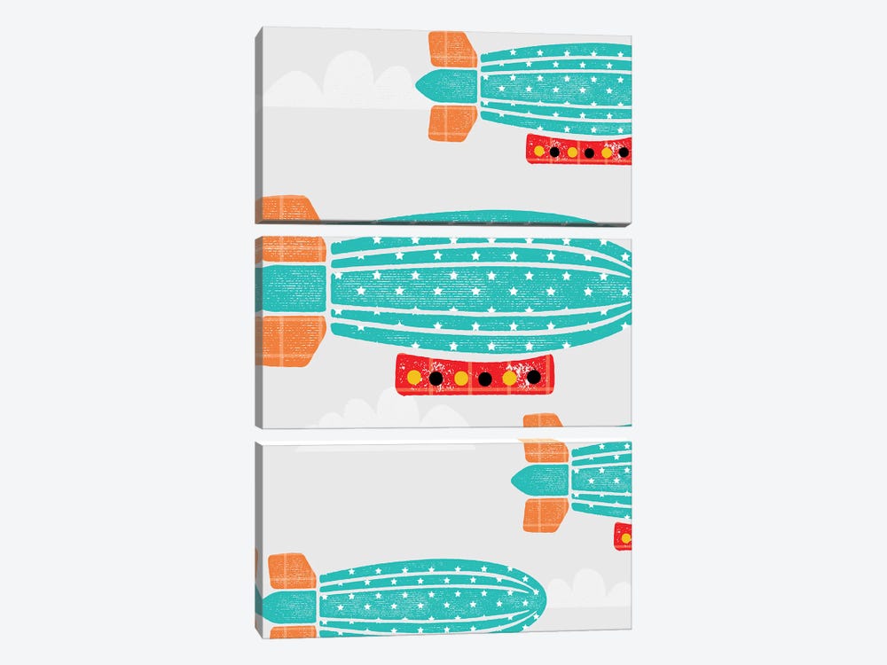 In The Air Zeppelins by PaperPaintPixels 3-piece Canvas Artwork