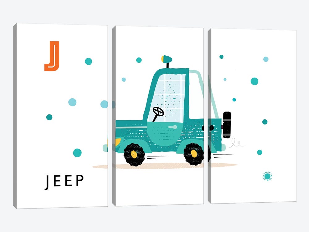 J Is For Jeep by PaperPaintPixels 3-piece Canvas Art Print