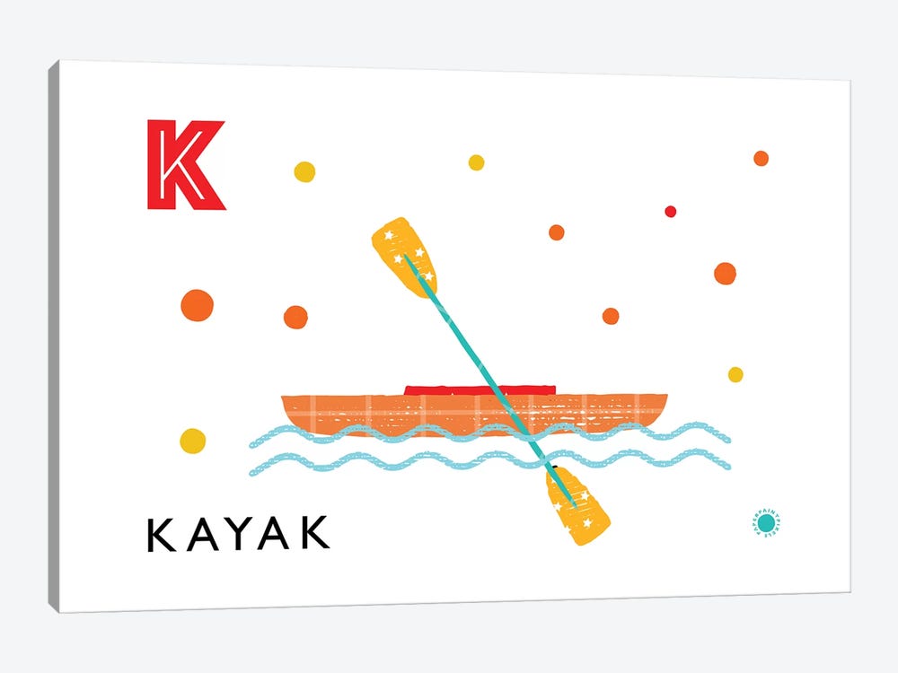K Is For Kayak by PaperPaintPixels 1-piece Canvas Art Print