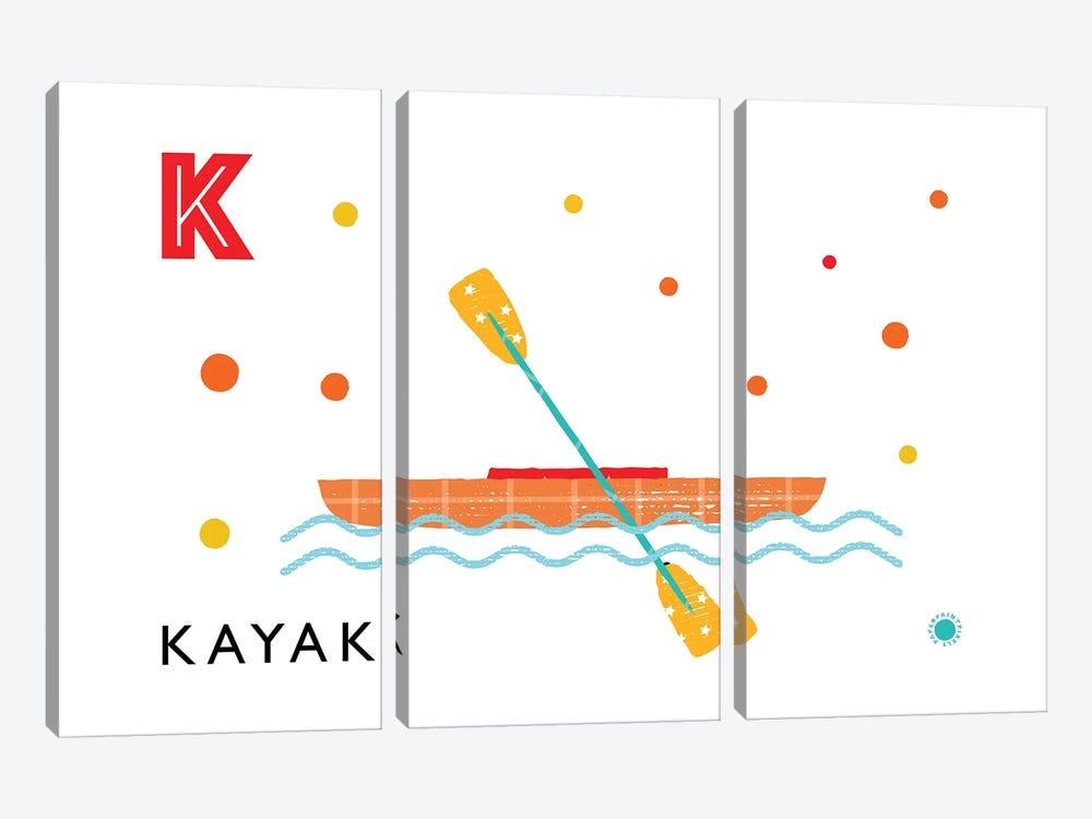 K Is For Kayak by PaperPaintPixels 3-piece Art Print