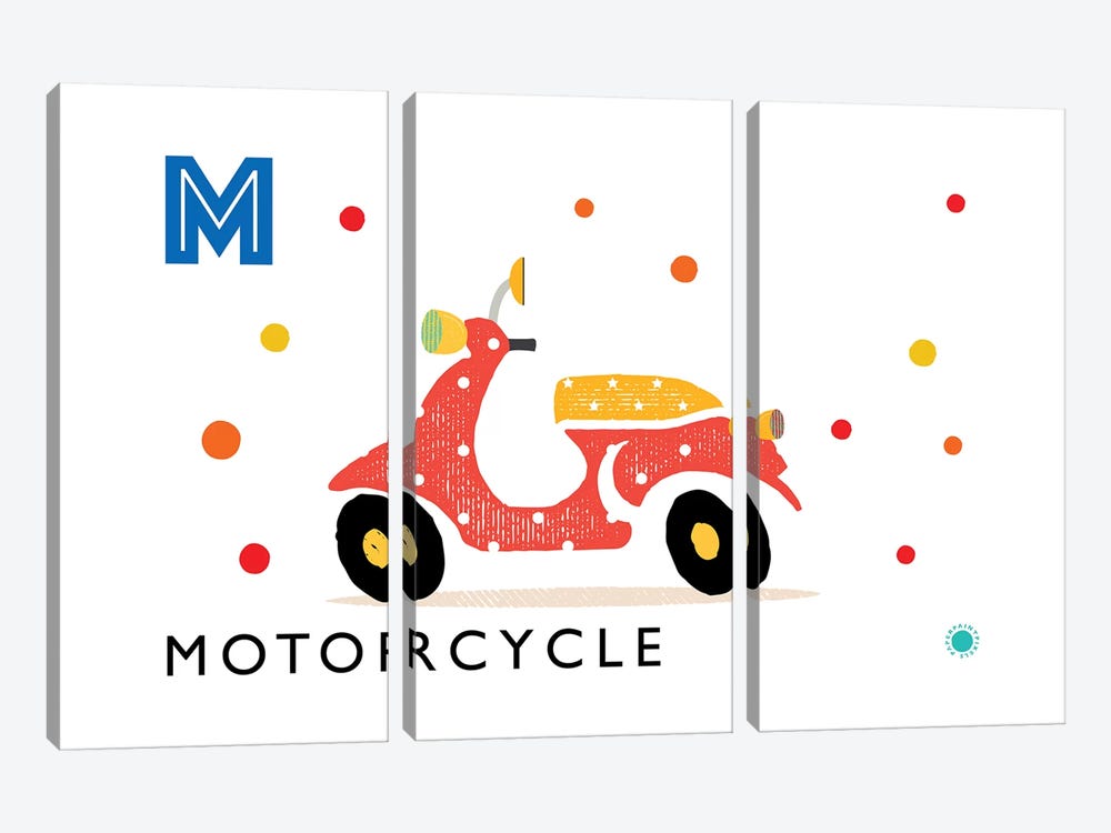 M Is For Motorcycle by PaperPaintPixels 3-piece Art Print