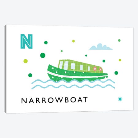 N Is For Narrowboat Canvas Print #PPX67} by PaperPaintPixels Canvas Print