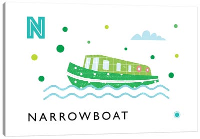 N Is For Narrowboat Canvas Art Print - Letter N