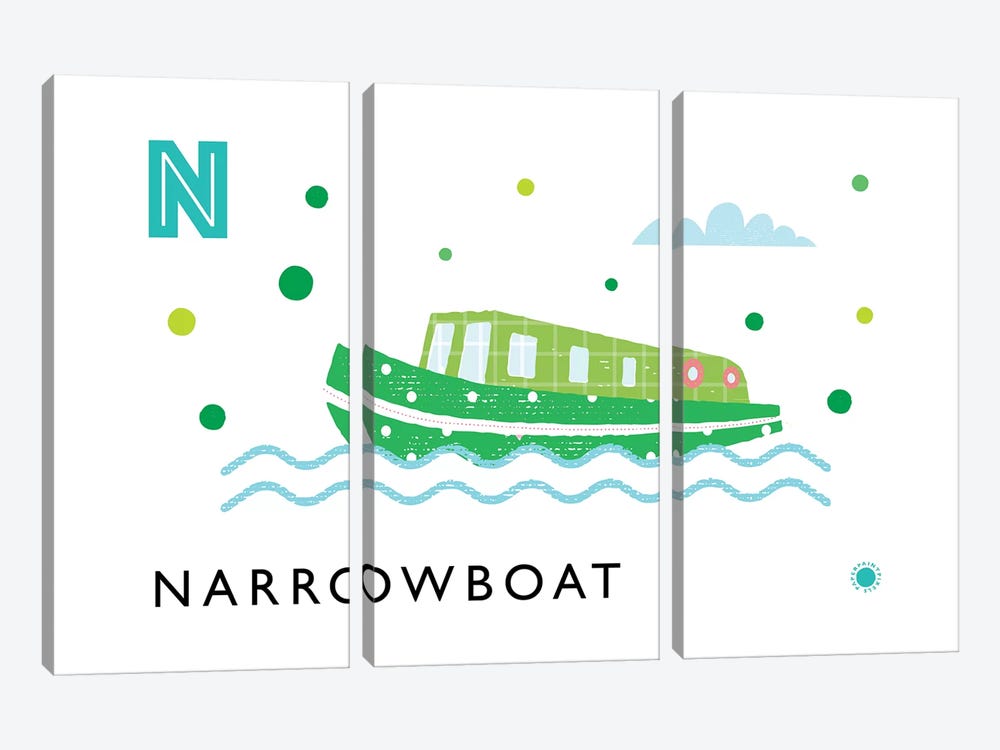 N Is For Narrowboat by PaperPaintPixels 3-piece Canvas Print