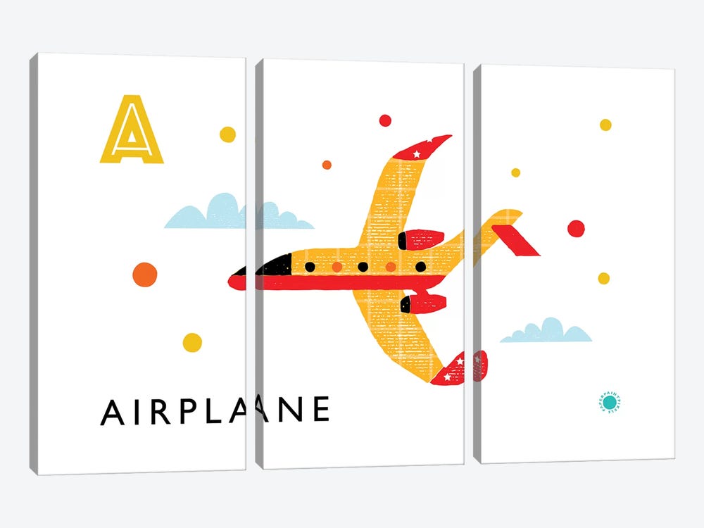 A Is For Airplane by PaperPaintPixels 3-piece Canvas Art