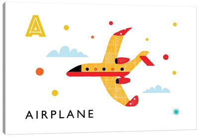 A Is For Airplane Canvas Art Print - Alphabet Art
