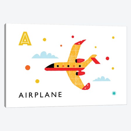 A Is For Airplane Canvas Print #PPX6} by PaperPaintPixels Canvas Wall Art